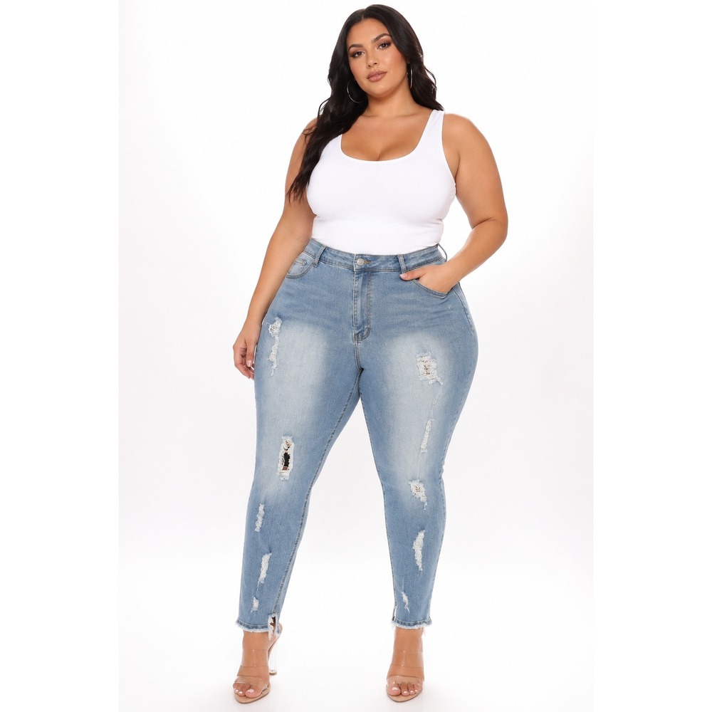 BBA Big But Adorable Distressed Skinny Jeans Light Wash Blue 2X NWT